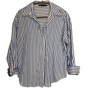Zara XS Blue Striped Button Down Shirt Long Sleeve‎ Collared Relaxed Fit